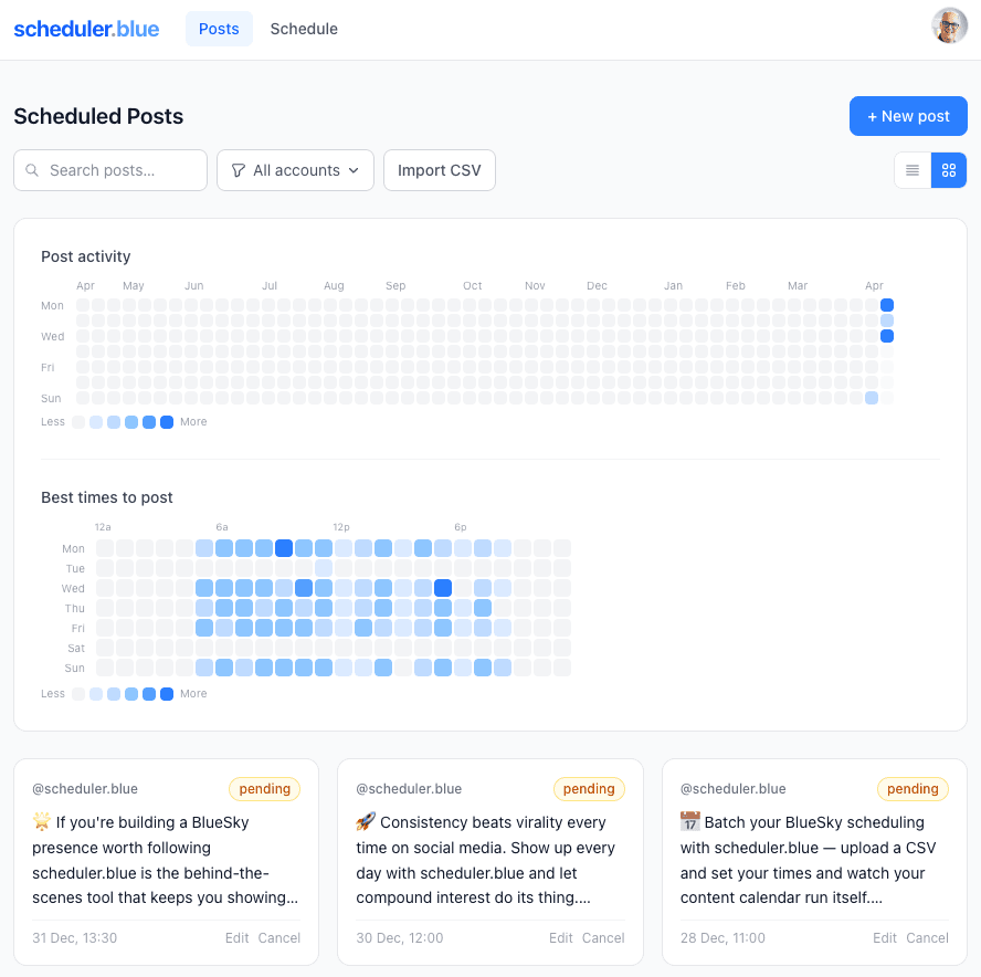 scheduler.blue composer — schedule a new Bluesky post